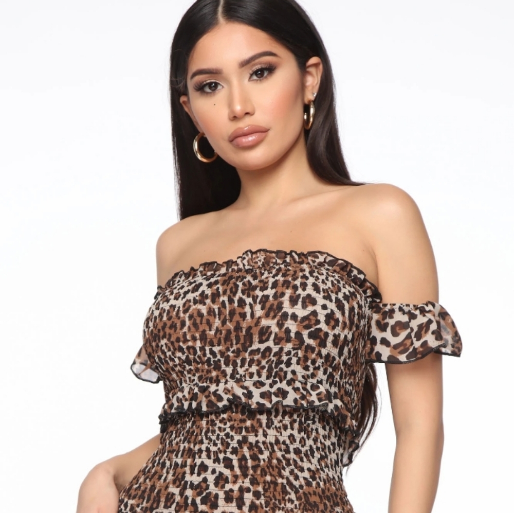 Jungle Juice Leopard Smocked Midi Dress - Leopard
